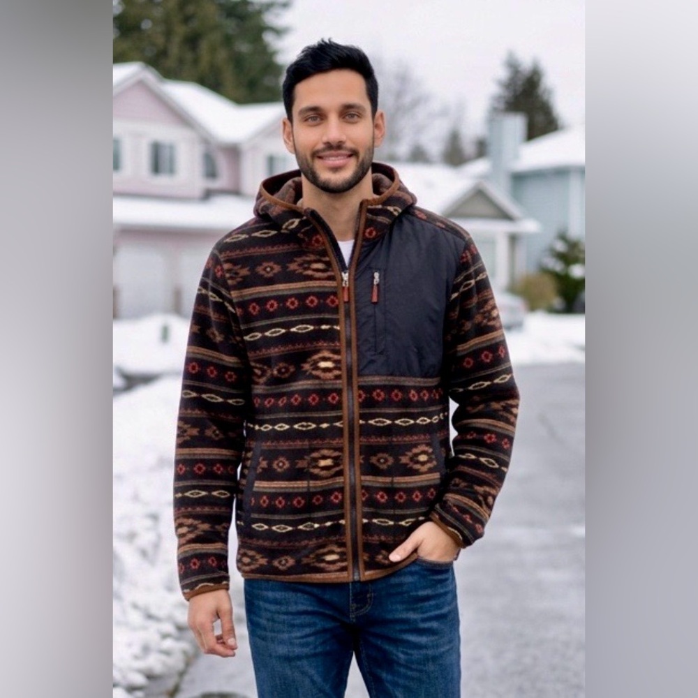 Horizon By Bass Creek Men's Aztec Patterned Hooded Soft Shell Jacket Medium
